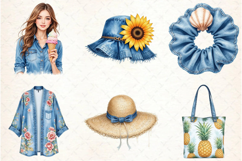Summer Denim Clipart Bundle 3 - CraftNest - Digital Crafting and Art
