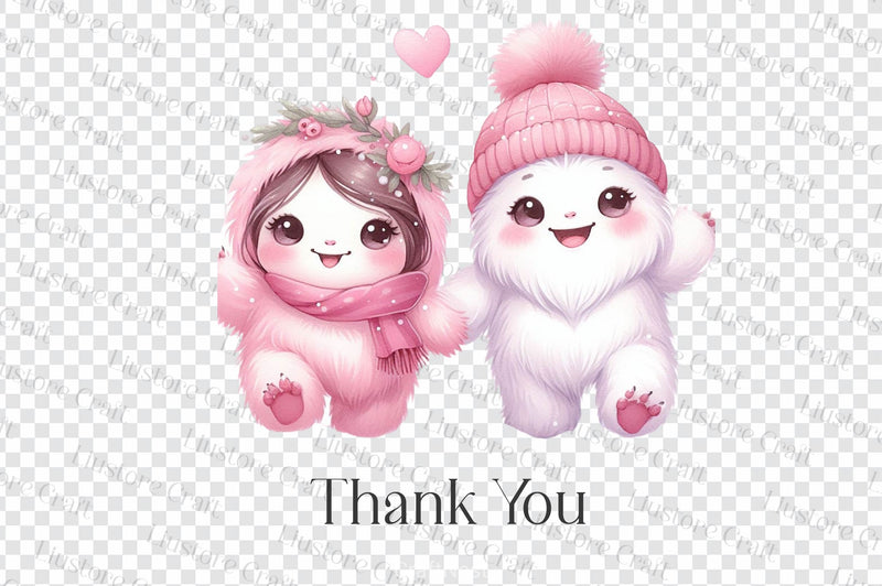 Pink Cute Couple Yeti Clipart Bundle - CraftNest - Digital Crafting and Art