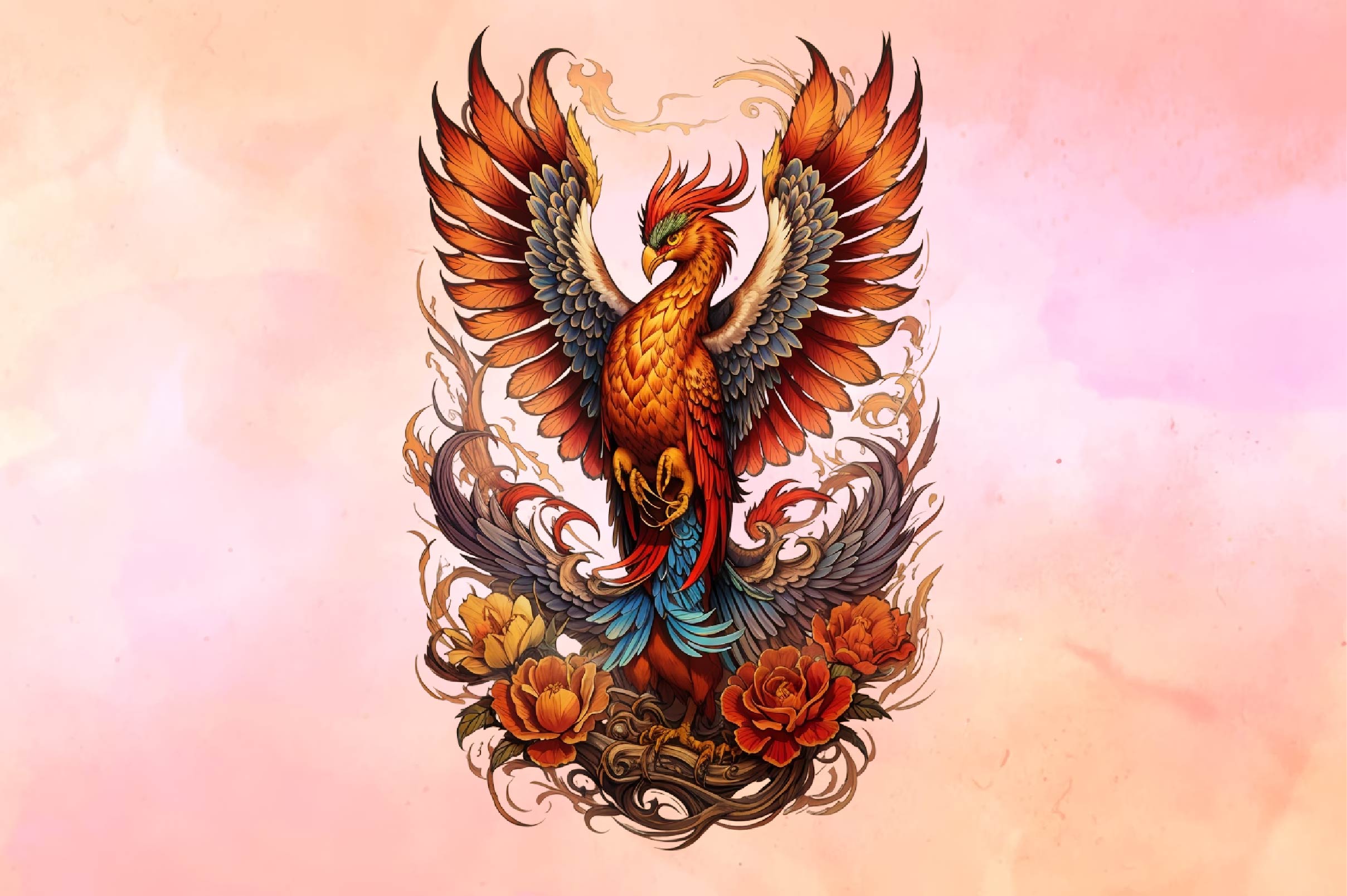 Phoenix Tattoo Realistic Old School Clipart Bundle - CraftNest - Digital Crafting and Art