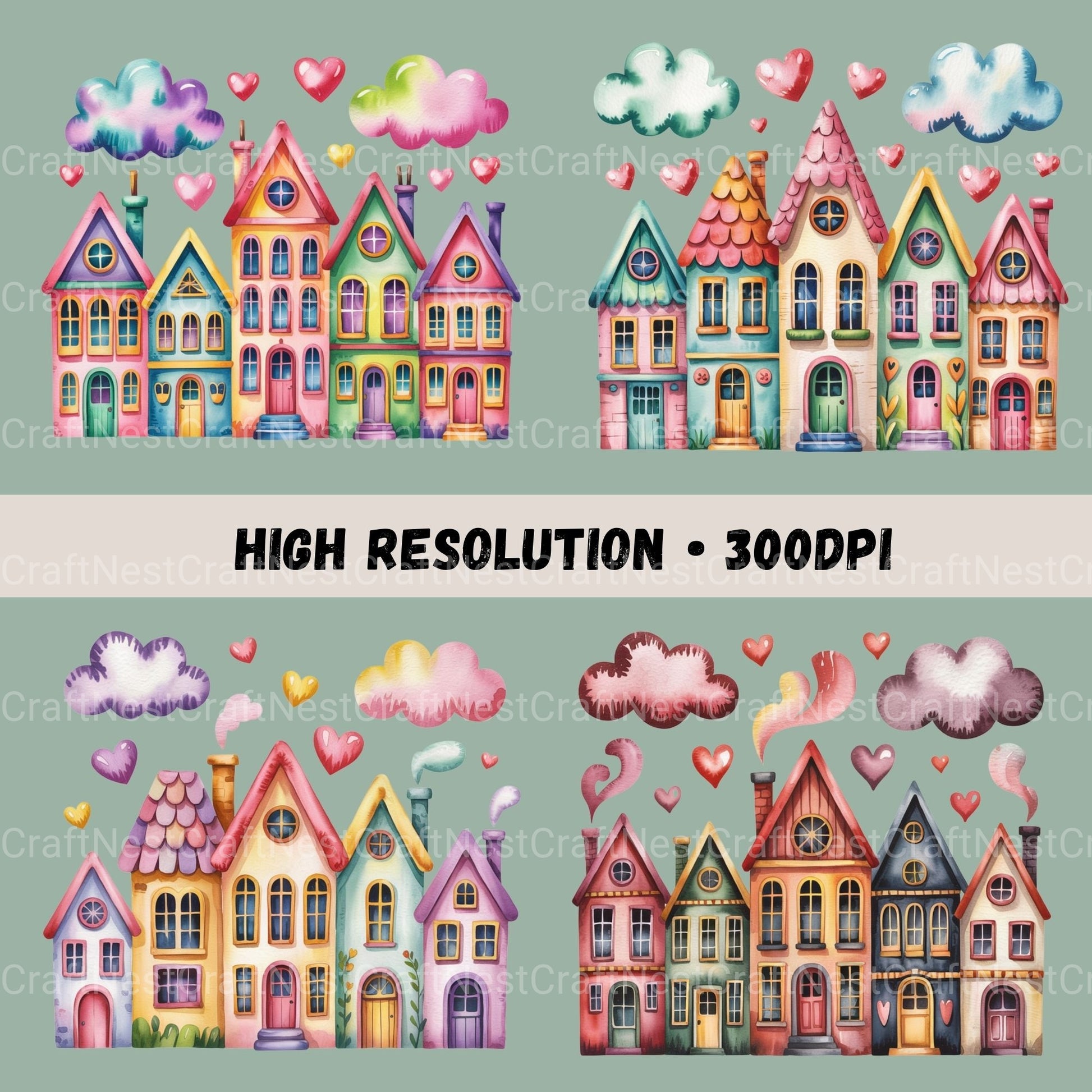 Row Houses 1 Clipart Bundle - CraftNest - Digital Crafting and Art