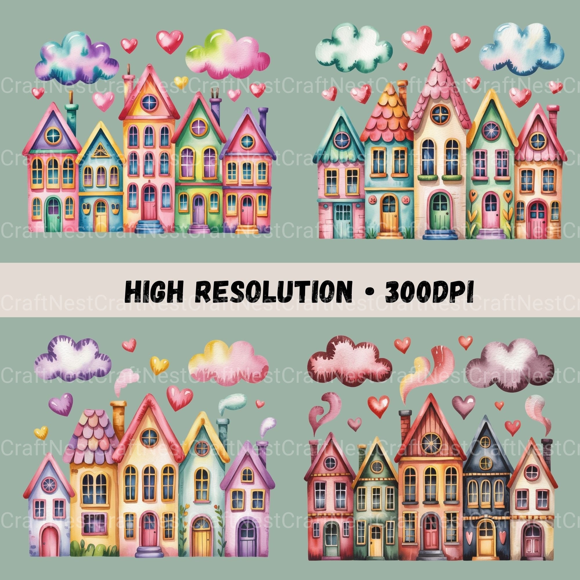 Row Houses 1 Clipart Bundle - CraftNest - Digital Crafting and Art