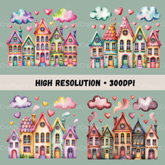 Row Houses 1 Clipart Bundle - CraftNest - Digital Crafting and Art