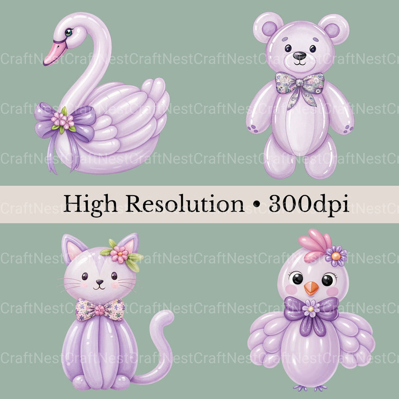 Balloon Animals Purple Clipart Bundle - CraftNest - Digital Crafting and Art