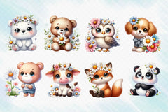 Cute Animals Daisy Flowers Clipart Bundle 2 - CraftNest - Digital Crafting and Art