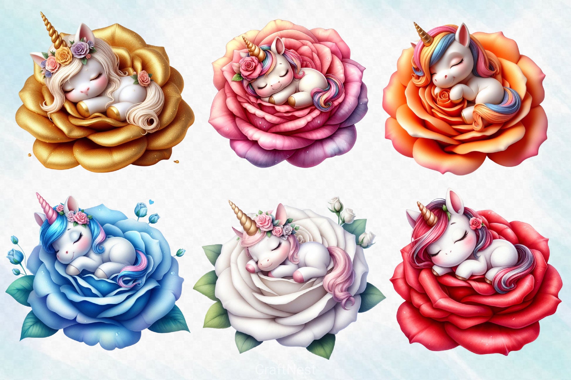 Baby Unicorn In Flowers Clipart Bundle 6 - CraftNest - Digital Crafting and Art