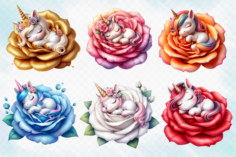 Baby Unicorn In Flowers Clipart Bundle 6 - CraftNest - Digital Crafting and Art