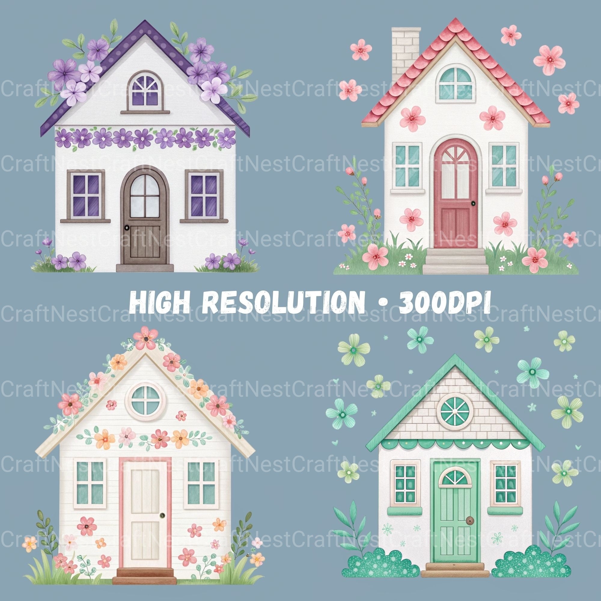 Floral Houses Clipart Bundle - CraftNest - Digital Crafting and Art