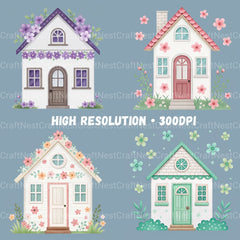 Floral Houses Clipart Bundle - CraftNest - Digital Crafting and Art