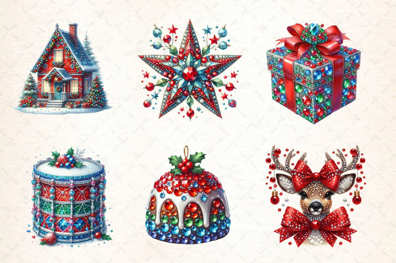 Faux Rhinestones Christmas Clipart Bundle 2 - CraftNest - Digital Crafting and Art