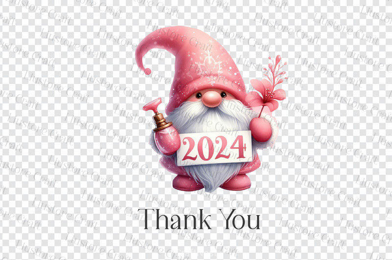 Pink New Year Gnome Clipart Bundle - CraftNest - Digital Crafting and Art