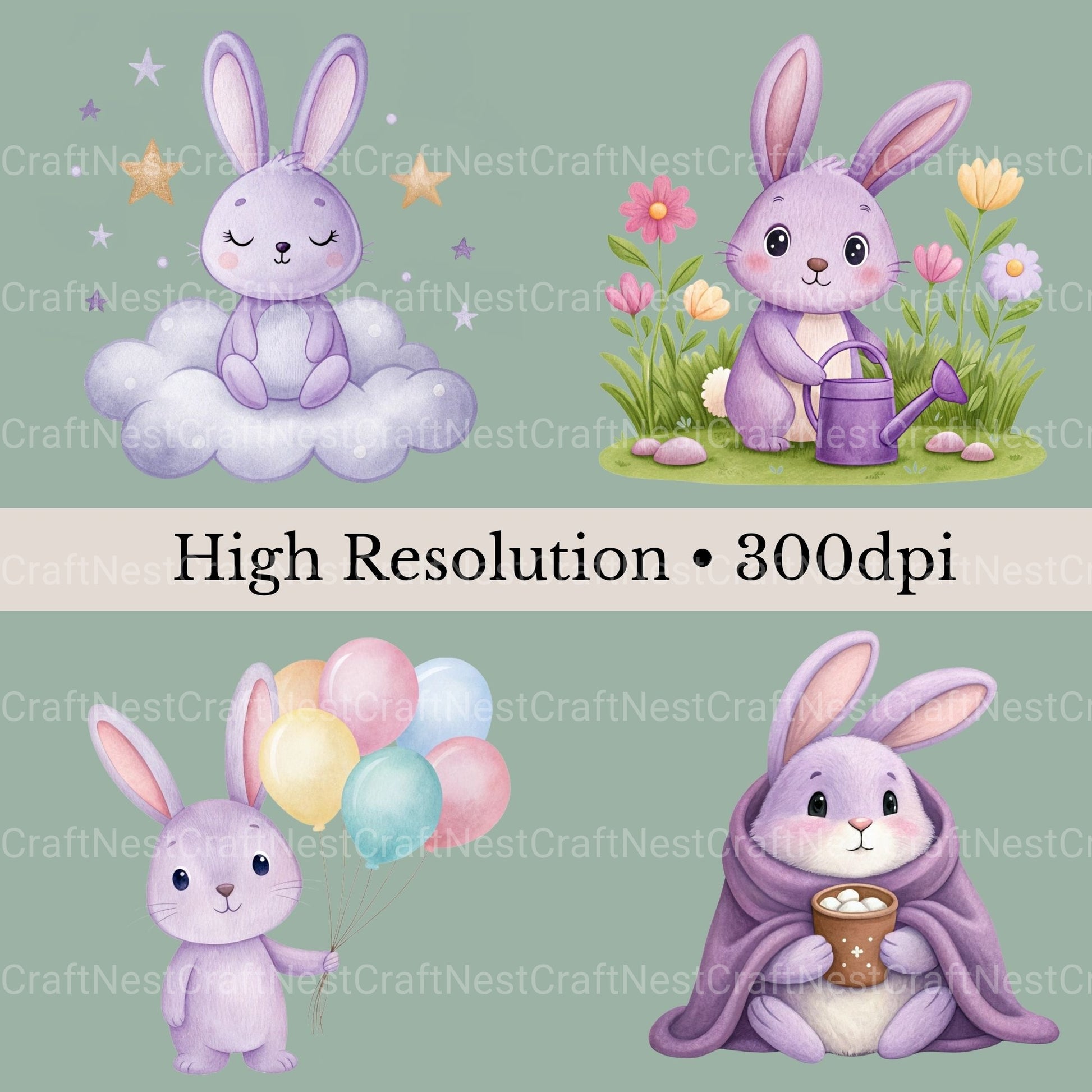 Purple Bunnies Clipart Bundle - CraftNest - Digital Crafting and Art