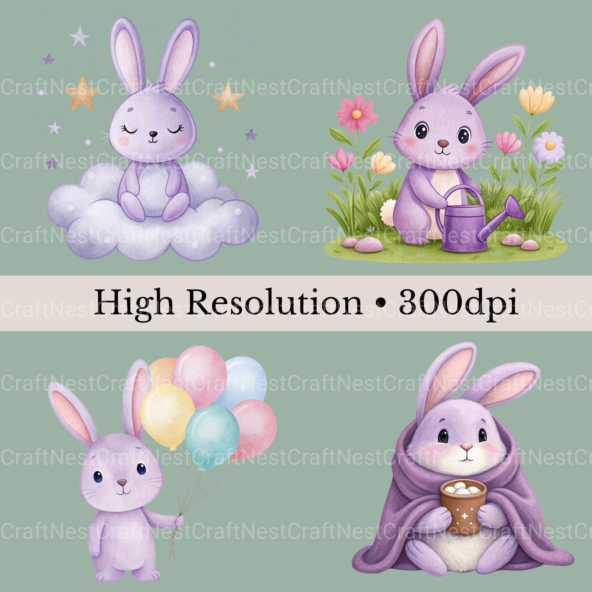 Purple Bunnies Clipart Bundle - CraftNest - Digital Crafting and Art