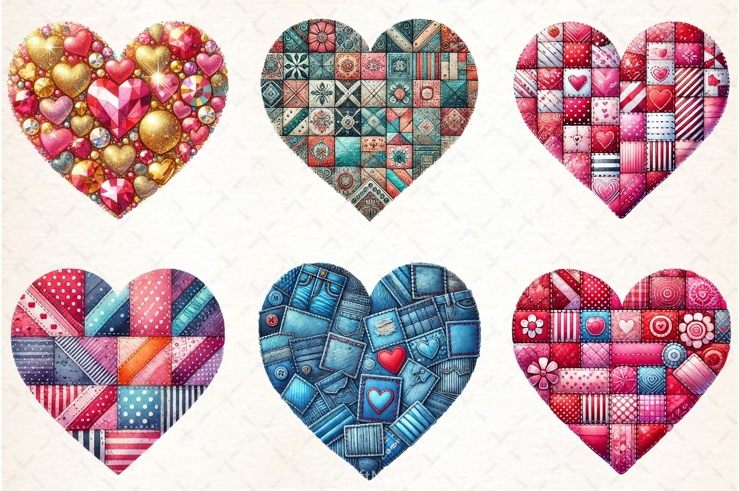 Patchwork Heart Valentine's Clipart Bundle - CraftNest - Digital Crafting and Art