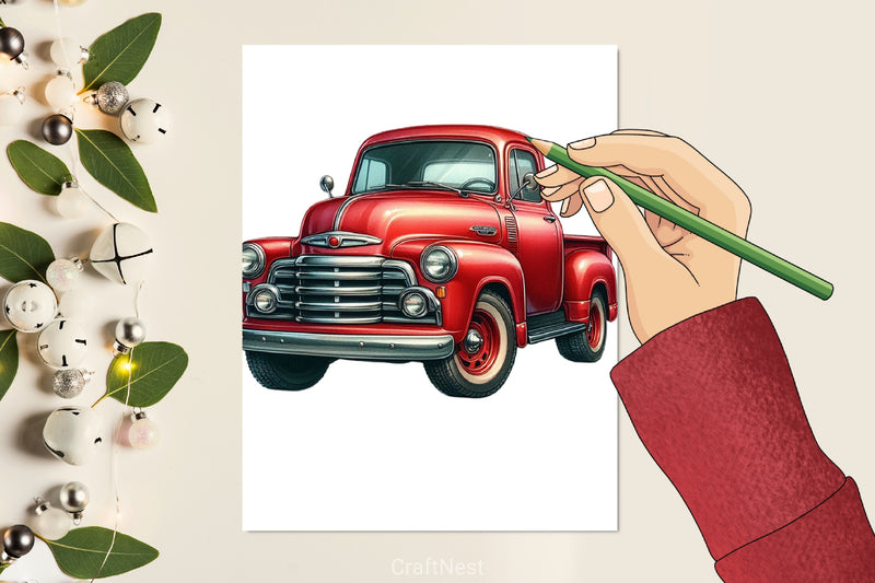 Red Pickup Truck Clipart Bundle - CraftNest - Digital Crafting and Art