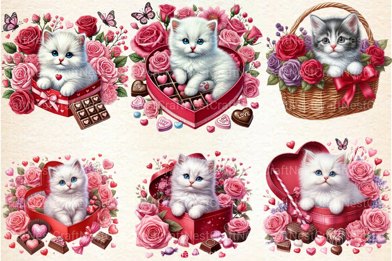 Cute Kittens & Cats Valentine's Day Clipart Bundle - CraftNest - Digital Crafting and Art