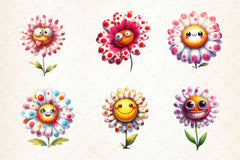 Funny Cute Flowers Clipart Bundle - CraftNest - Digital Crafting and Art