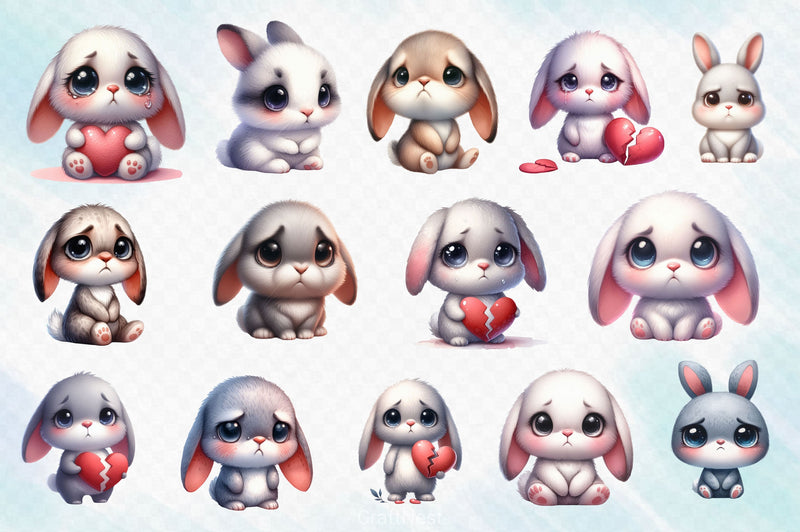 Cute Grumpy Bunny Clipart Bundle - CraftNest - Digital Crafting and Art