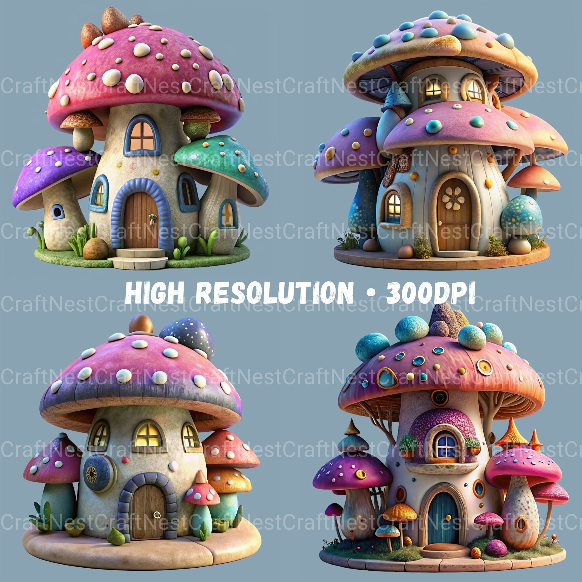 3D Mushroom Houses Clipart Bundle - CraftNest - Digital Crafting and Art