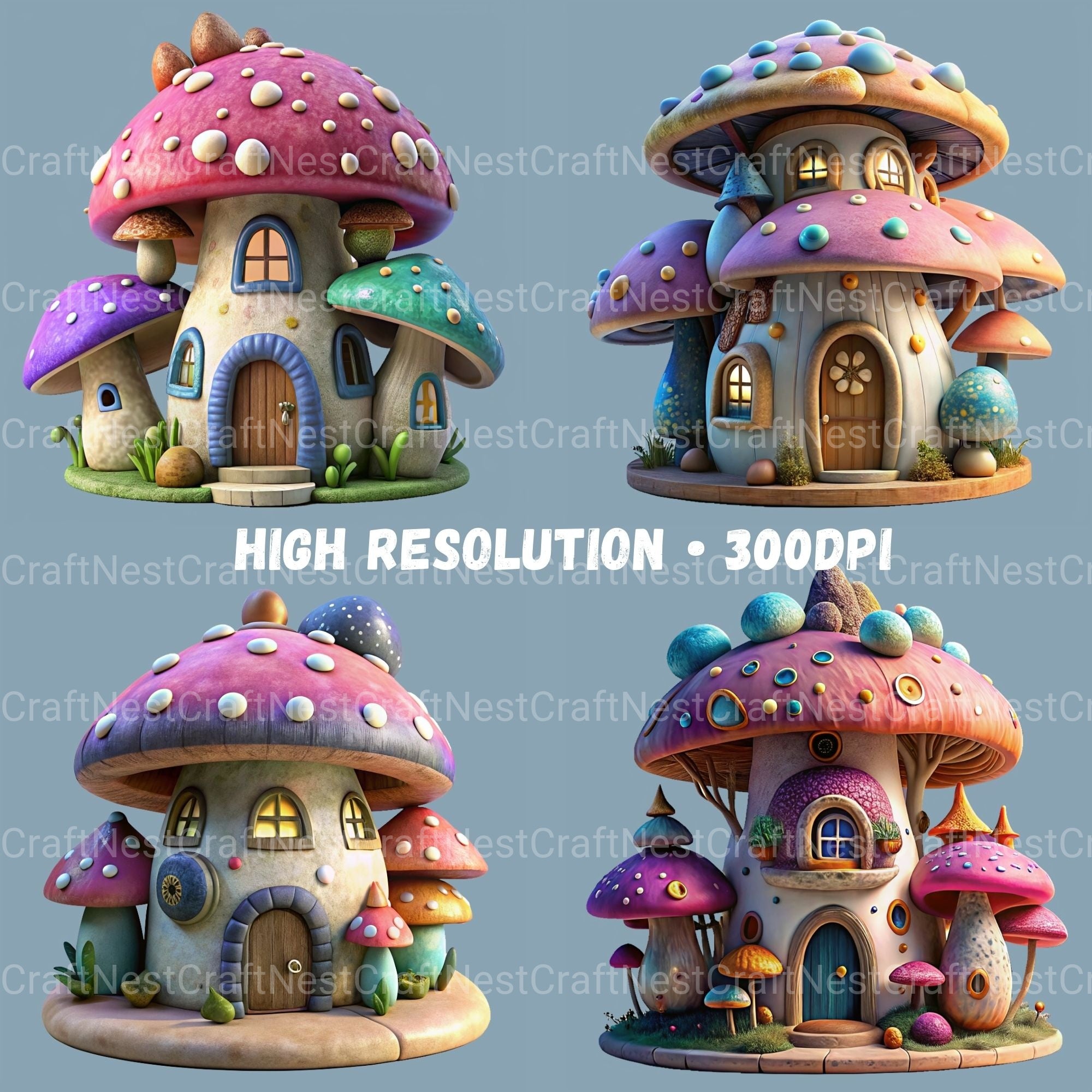 3D Mushroom Houses Clipart Bundle - CraftNest - Digital Crafting and Art
