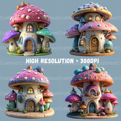 3D Mushroom Houses Clipart Bundle - CraftNest - Digital Crafting and Art