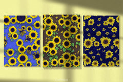 Sunflower Bees Digital Paper - CraftNest - Digital Crafting and Art