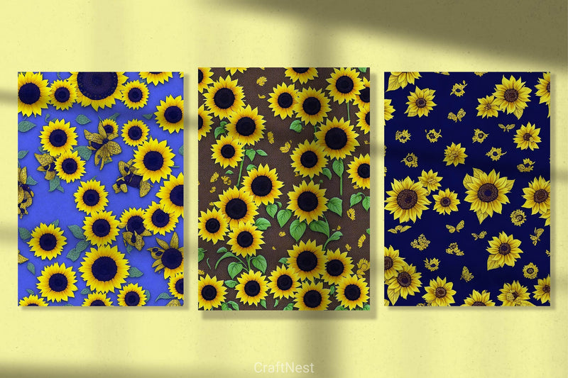 Sunflower Bees Digital Paper - CraftNest - Digital Crafting and Art
