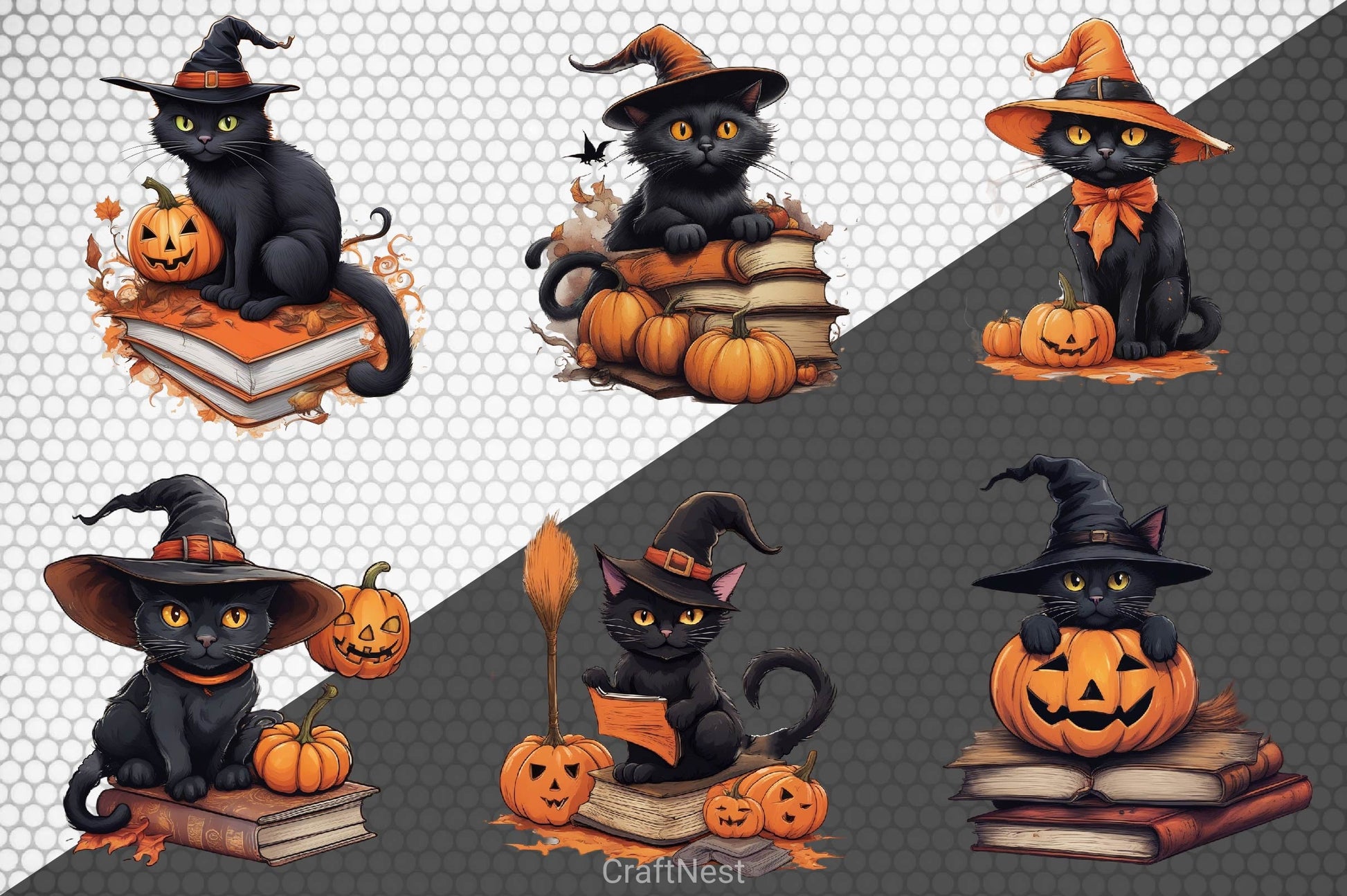Halloween Black Cat Clipart Bundle 10 - CraftNest - Digital Crafting and Art