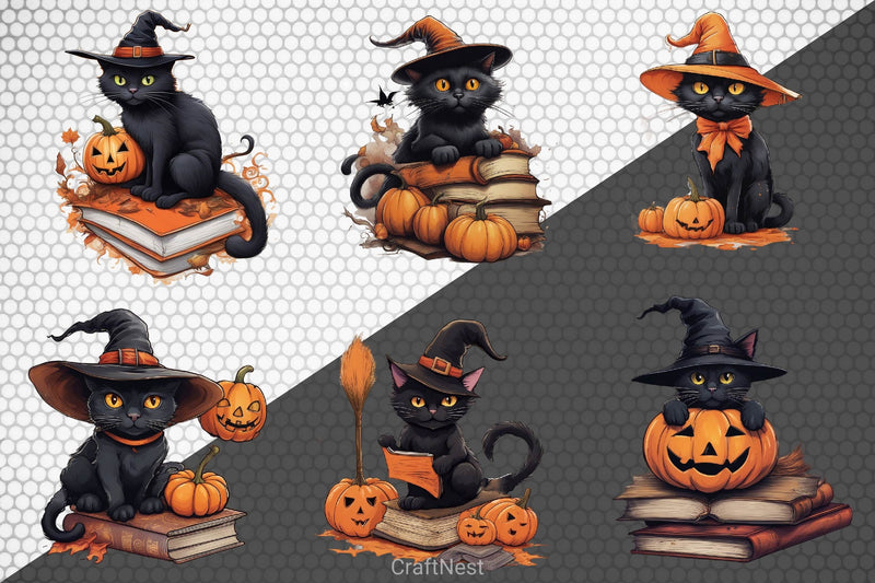 Halloween Black Cat Clipart Bundle 10 - CraftNest - Digital Crafting and Art