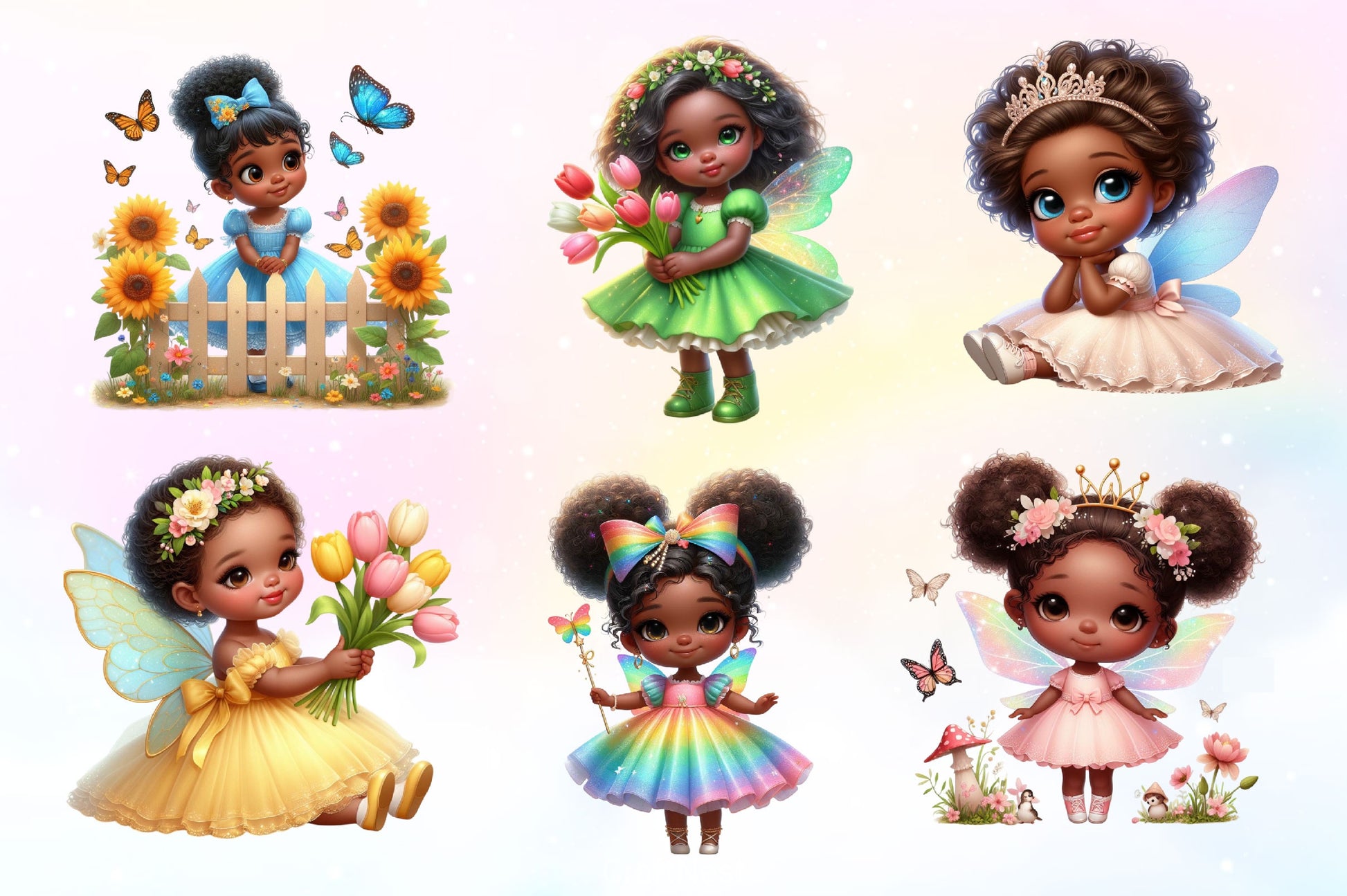Little Black Fairy African Girl Watercolor Clipart Bundle - CraftNest - Digital Crafting and Art