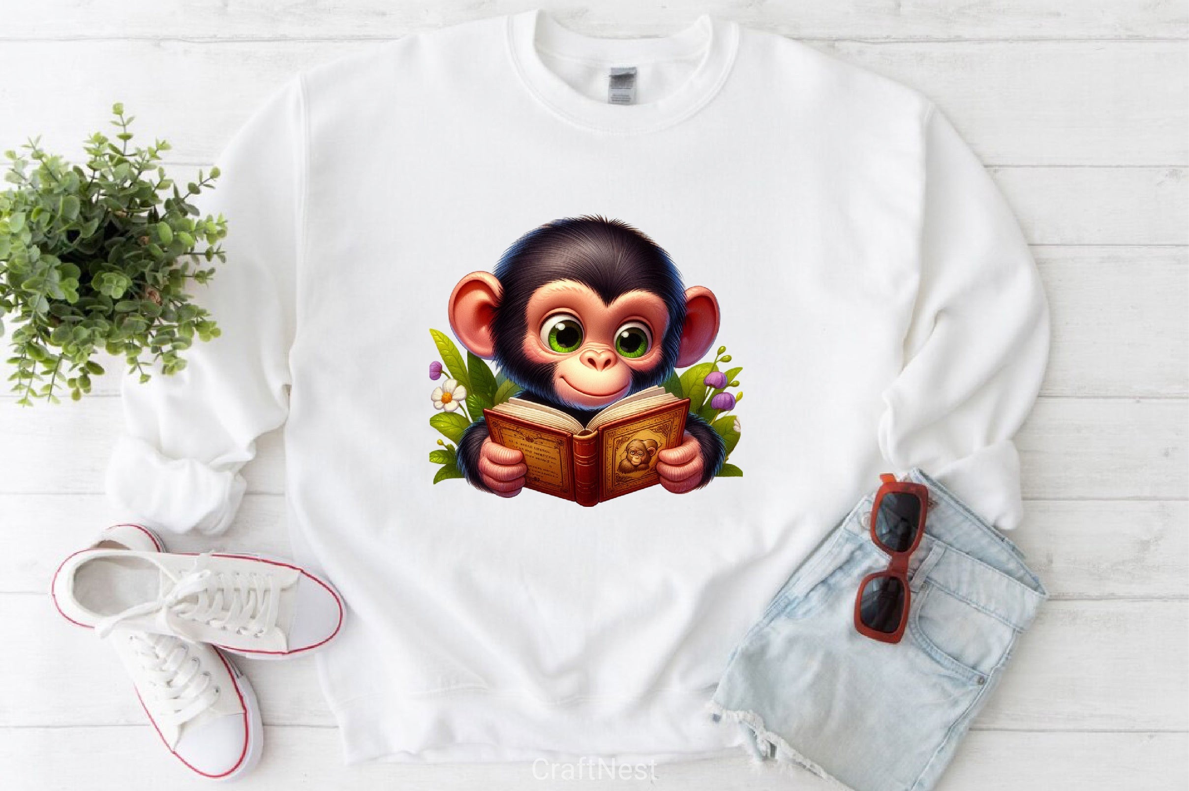 Cute Monkey Reading Clipart Bundle - CraftNest - Digital Crafting and Art