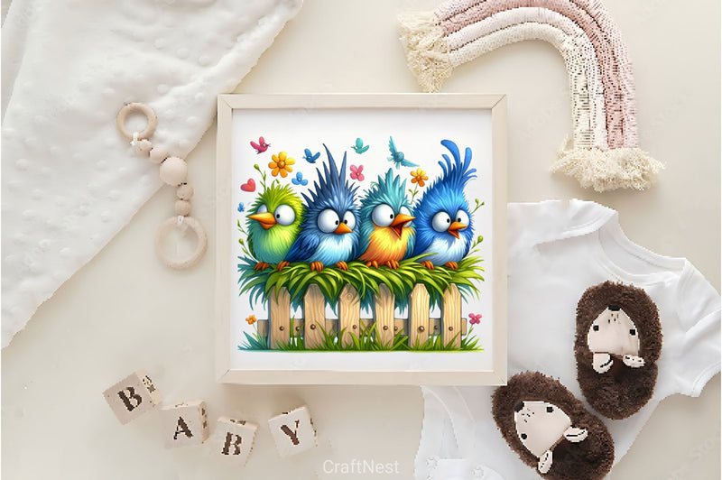 Funny Birds In Wooden Fence Clipart Bundle - CraftNest - Digital Crafting and Art
