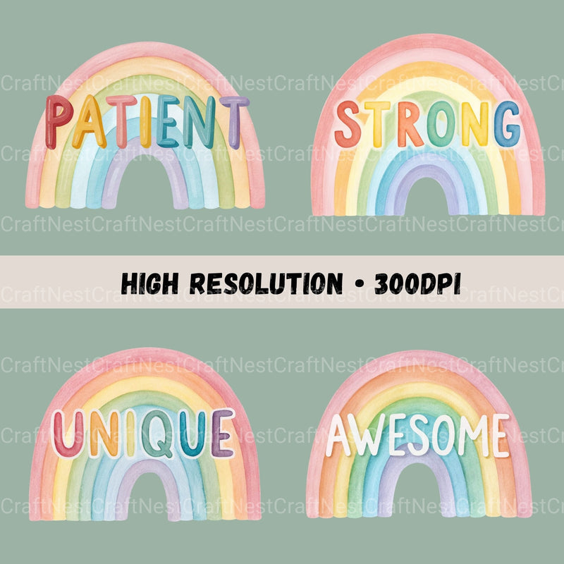 Rainbows Positive Words Clipart Bundle - CraftNest - Digital Crafting and Art