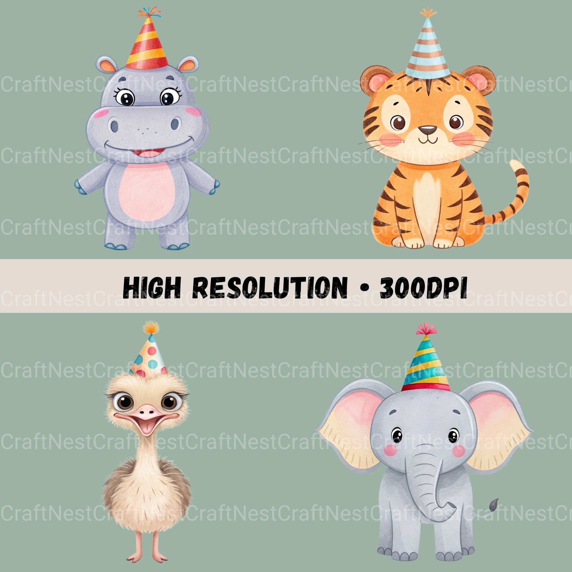 Safari Animals Birthday Clipart Bundle - CraftNest - Digital Crafting and Art