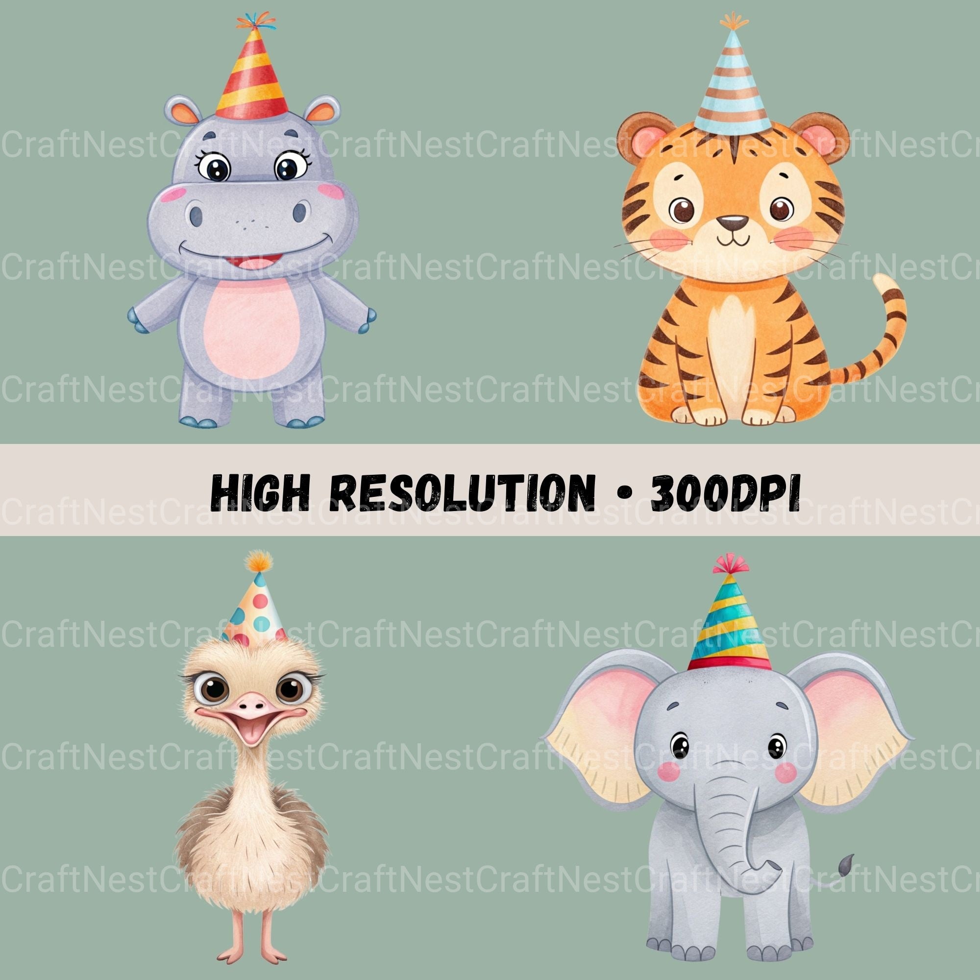 Safari Animals Birthday Clipart Bundle - CraftNest - Digital Crafting and Art