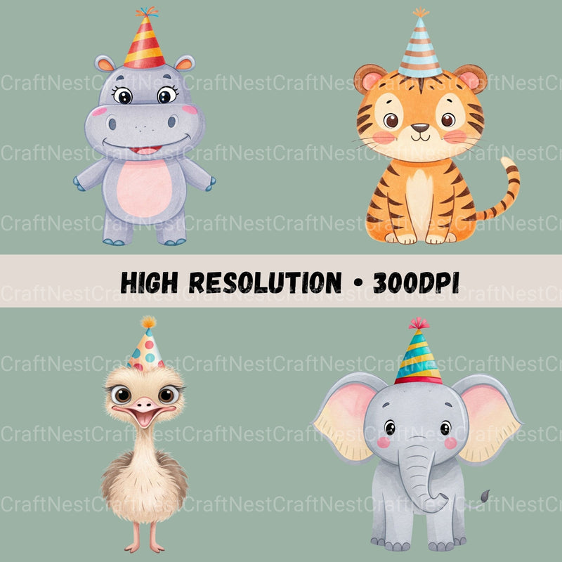 Safari Animals Birthday Clipart Bundle - CraftNest - Digital Crafting and Art