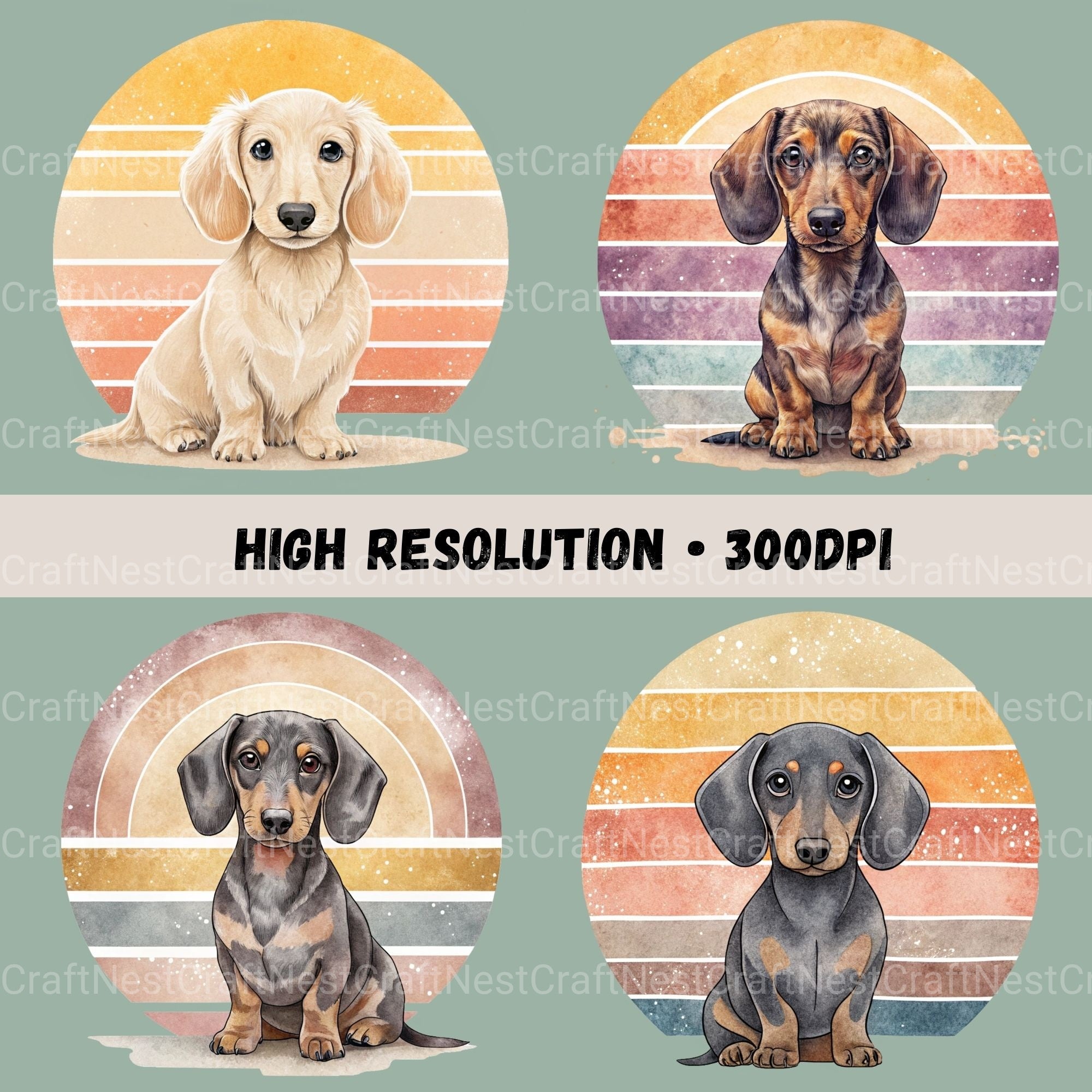 Dachshunds Vintage Sunset Clipart Bundle - CraftNest - Digital Crafting and Art