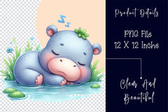 Sleeping Baby Hippo Clipart Bundle 2 - CraftNest - Digital Crafting and Art