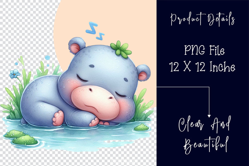 Sleeping Baby Hippo Clipart Bundle 2 - CraftNest - Digital Crafting and Art
