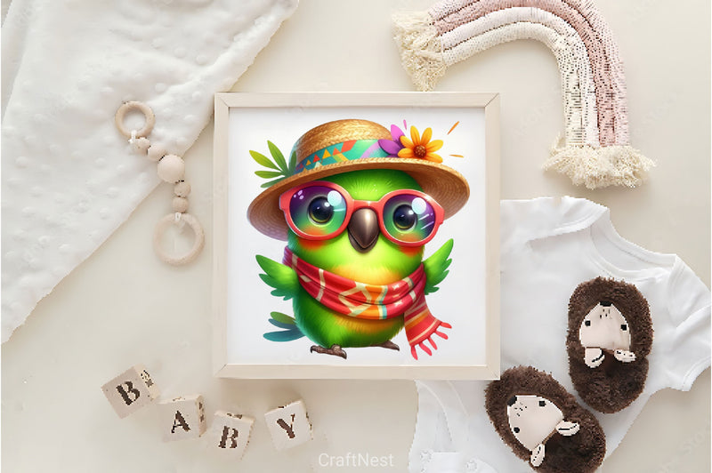 Cute Funny Green Parrot Clipart Bundle - CraftNest - Digital Crafting and Art