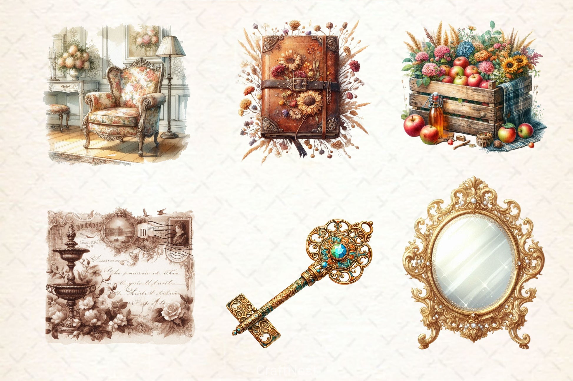 Antique Beige Aesthetic Clipart Bundle - CraftNest - Digital Crafting and Art