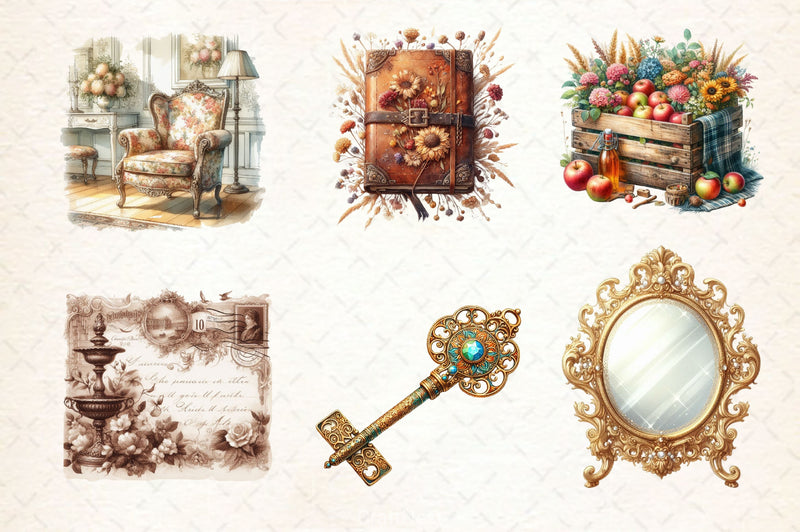 Antique Beige Aesthetic Clipart Bundle - CraftNest - Digital Crafting and Art