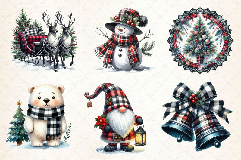 Black & White Plaid Christmas Clipart Bundle 2 - CraftNest - Digital Crafting and Art
