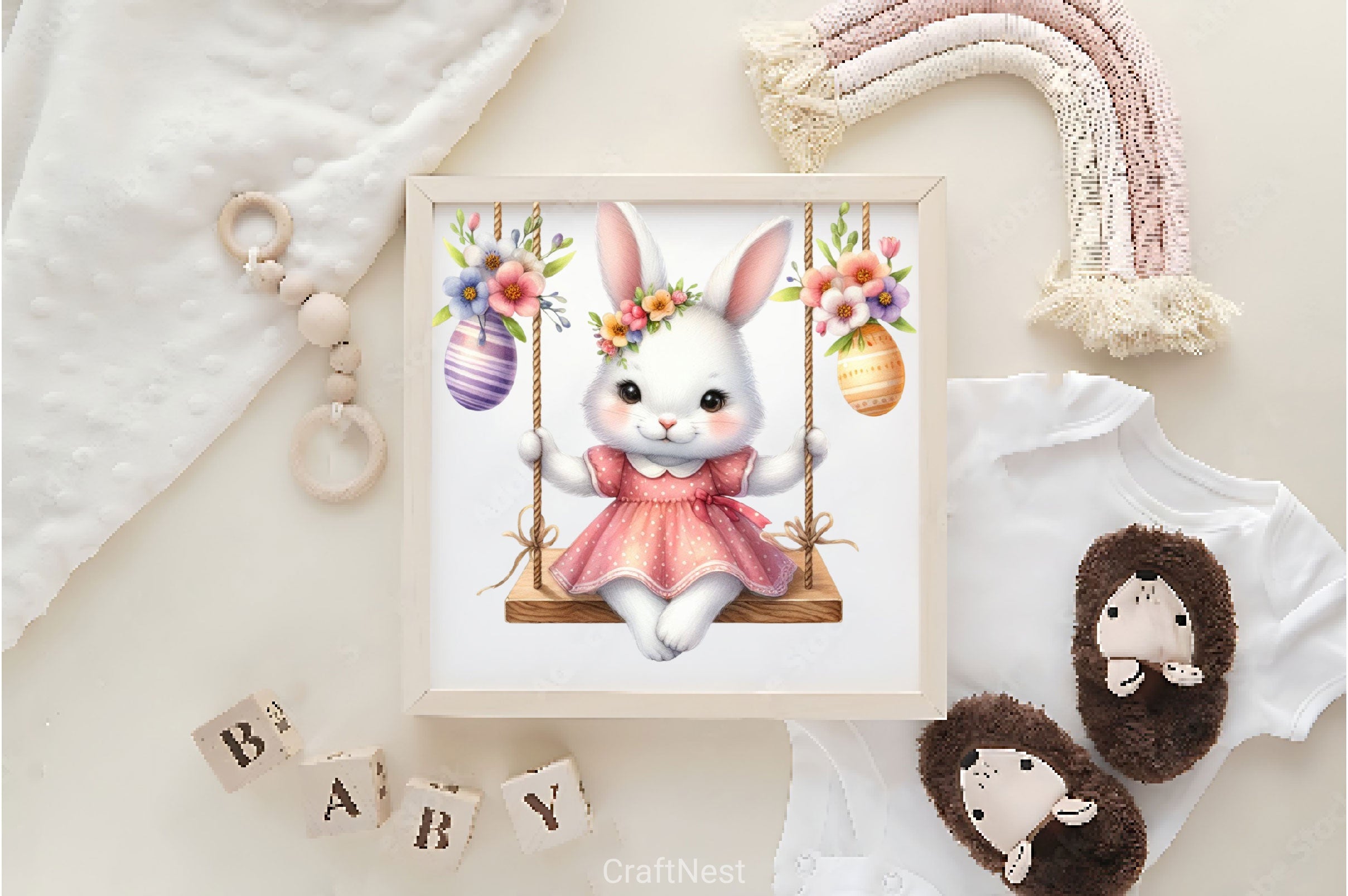 Cute Easter Animals On Swing Clipart Bundle - CraftNest - Digital Crafting and Art