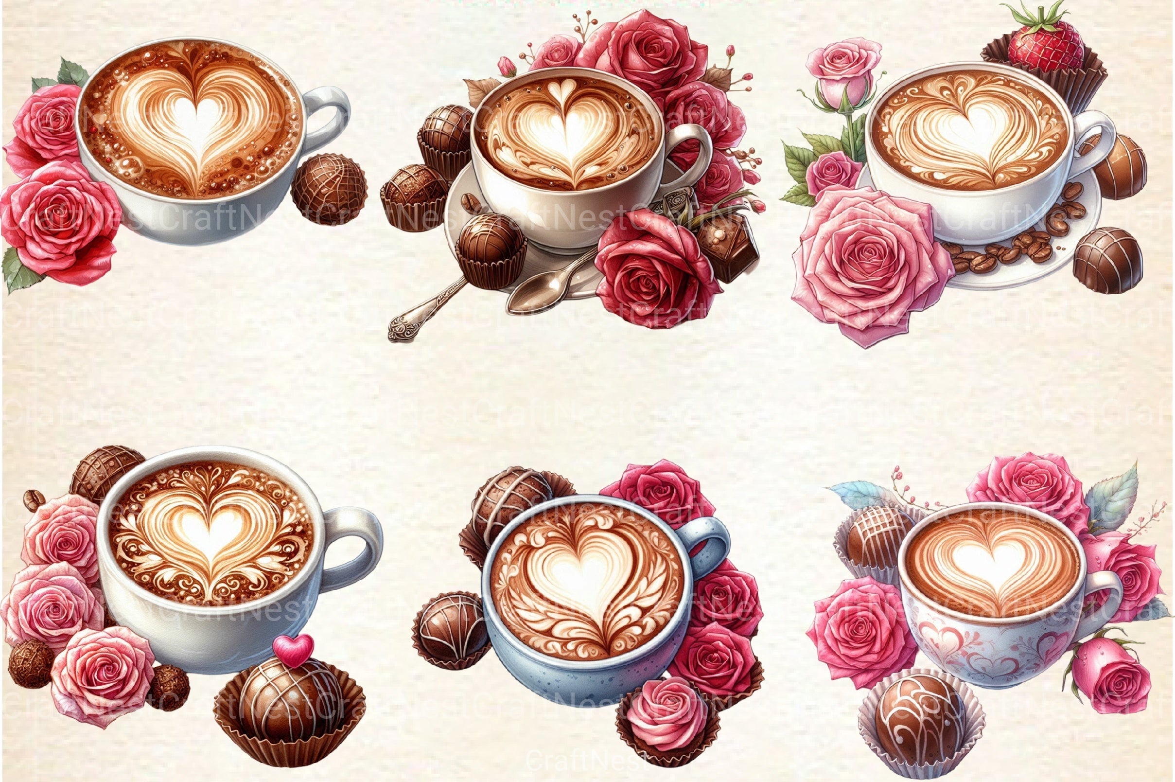 Valentine Coffee Cup Clipart Bundle 99 - CraftNest - Digital Crafting and Art