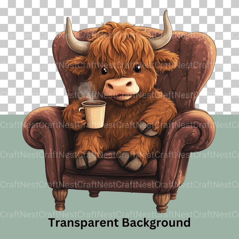 Highland Cow Drinking Coffee Clipart Bundle - CraftNest - Digital Crafting and Art