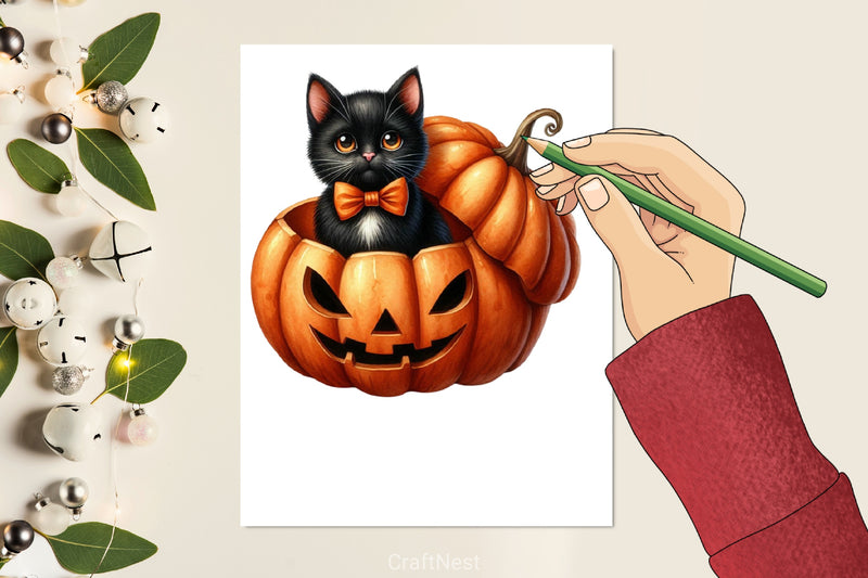 Halloween Cat & Pumpkin Clipart Bundle - CraftNest - Digital Crafting and Art