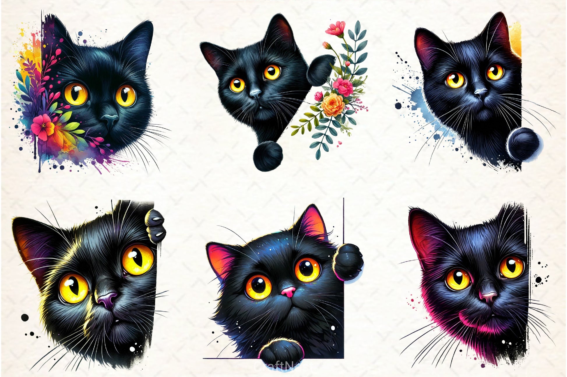 Black Cat Peeking Clipart Bundle - CraftNest - Digital Crafting and Art