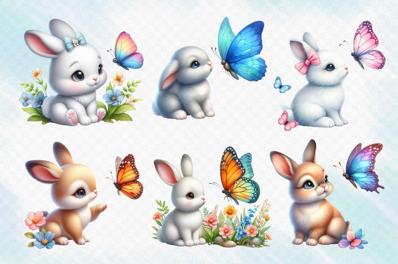 Bunny And Butterfly Clipart Bundle 2 - CraftNest - Digital Crafting and Art