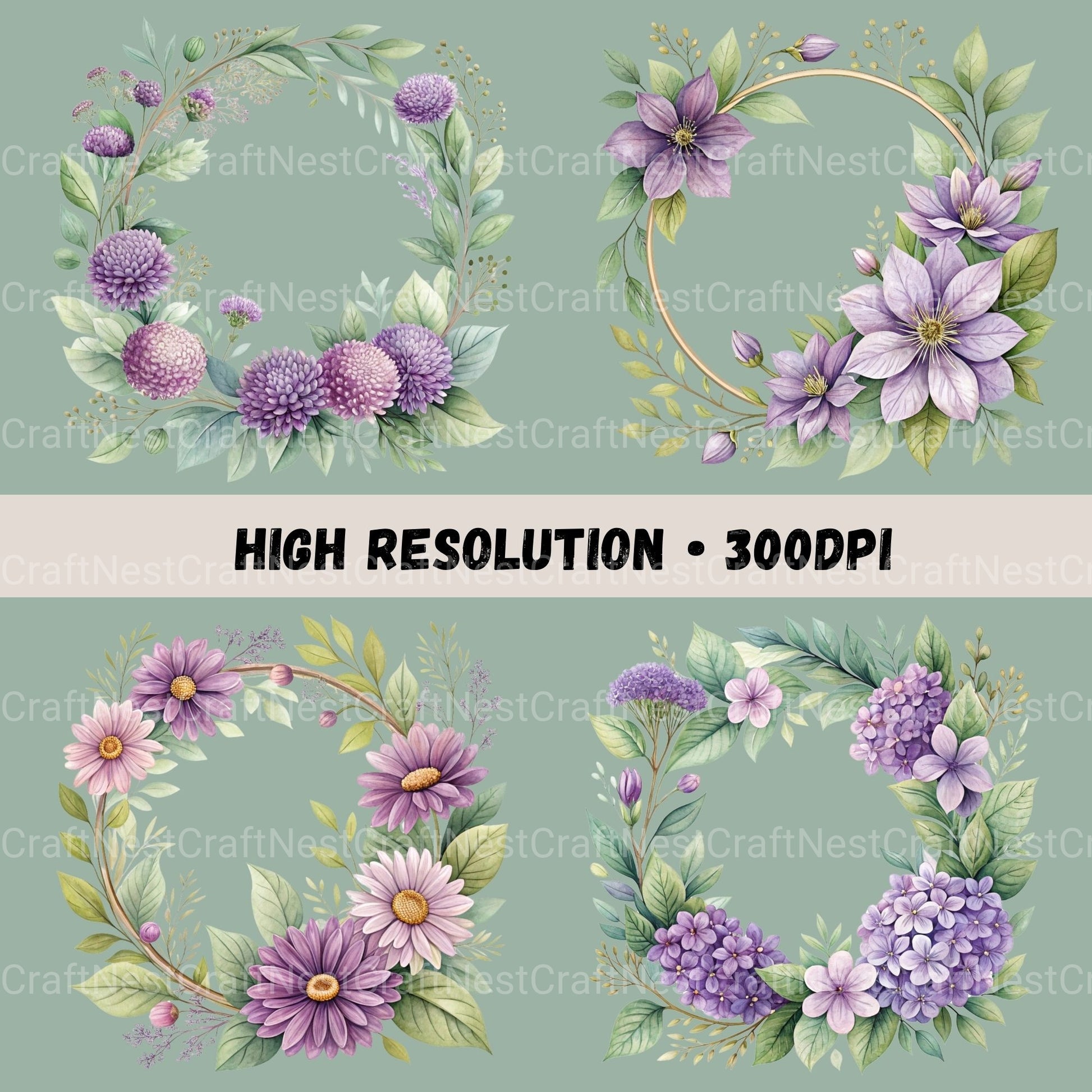 Purple Floral Frames Clipart Bundle - CraftNest - Digital Crafting and Art