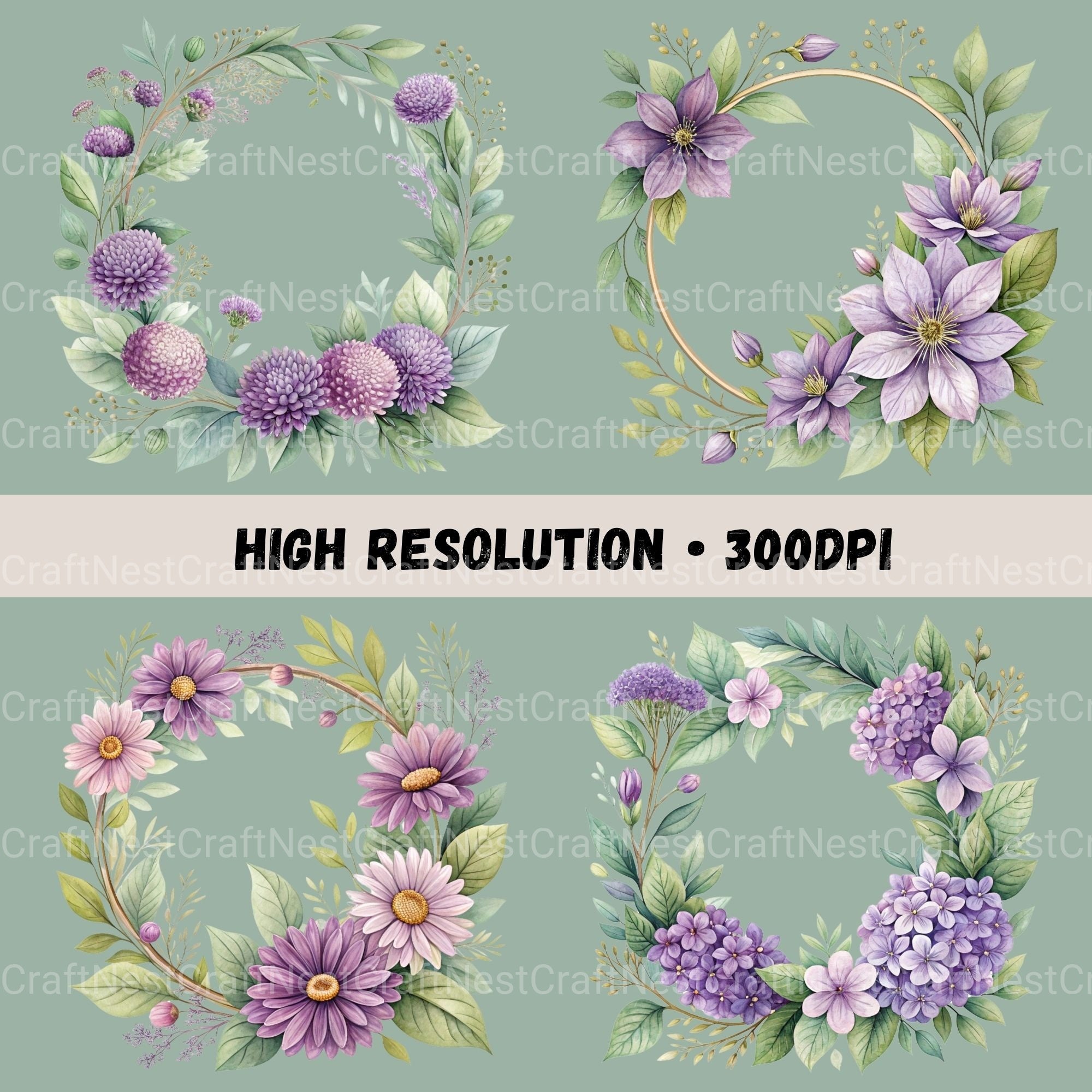 Purple Floral Frames Clipart Bundle - CraftNest - Digital Crafting and Art